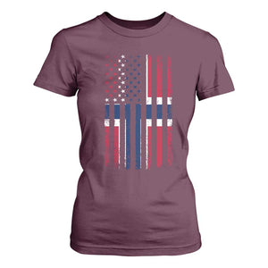 Norwegian Roots Half American Flag USA Norway Pride T Shirt For Women TS14 Maroon Print Your Wear