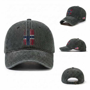 Norwegian Roots Half American Flag USA Norway Pride Washed Cotton Baseball Cap TS14 Washed Cap Universal Fit Dark Green Print Your Wear