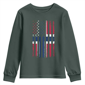Norwegian Roots Half American Flag USA Norway Pride Youth Sweatshirt TS14 Dark Forest Green Print Your Wear