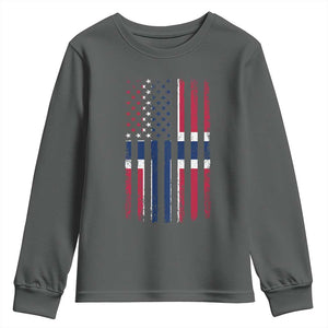 Norwegian Roots Half American Flag USA Norway Pride Youth Sweatshirt TS14 Dark Heather Print Your Wear