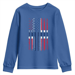 Norwegian Roots Half American Flag USA Norway Pride Youth Sweatshirt TS14 Royal Blue Print Your Wear