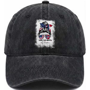 Yes I'm Both of Them Half Norwegian American Washed Cotton Baseball Cap TS14 Print Your Wear