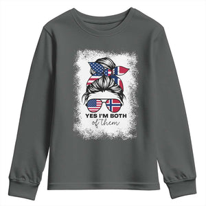 Yes I'm Both of Them Half Norwegian American Youth Sweatshirt TS14 Dark Heather Print Your Wear
