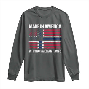 Made in America with Norwegian Parts Long Sleeve Shirt Half American Flag USA Norway Pride TS14 Dark Heather Print Your Wear