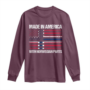 Made in America with Norwegian Parts Long Sleeve Shirt Half American Flag USA Norway Pride TS14 Maroon Print Your Wear