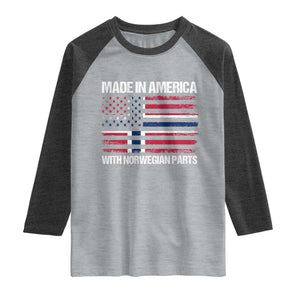 Made in America with Norwegian Parts Raglan Shirt Half American Flag USA Norway Pride TS14 Heather Gray Heather Charcoal Print Your Wear