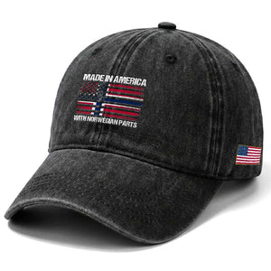 Made in America with Norwegian Parts Washed Cotton Baseball Cap Half American Flag USA Norway Pride TS14 Print Your Wear