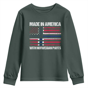 Made in America with Norwegian Parts Youth Sweatshirt Half American Flag USA Norway Pride TS14 Dark Forest Green Print Your Wear