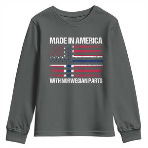 Made in America with Norwegian Parts Youth Sweatshirt Half American Flag USA Norway Pride TS14 Dark Heather Print Your Wear