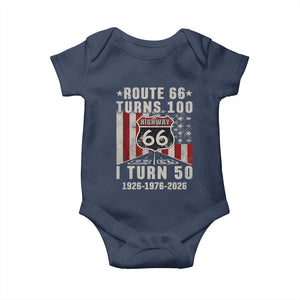 Highway 66 Turn 100 I Turn 50 Baby Onesie Vintage 1976 Born American Road Sign Centennial 2026 TS14 Navy Print Your Wear