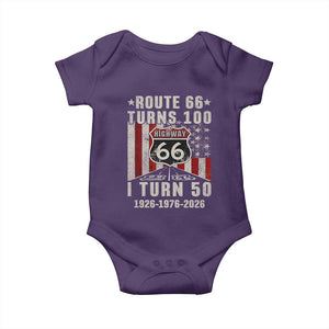 Highway 66 Turn 100 I Turn 50 Baby Onesie Vintage 1976 Born American Road Sign Centennial 2026 TS14 Purple Print Your Wear