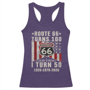 Highway 66 Turn 100 I Turn 50 Racerback Tank Top Vintage 1976 Born American Road Sign Centennial 2026 TS14 Purple Print Your Wear