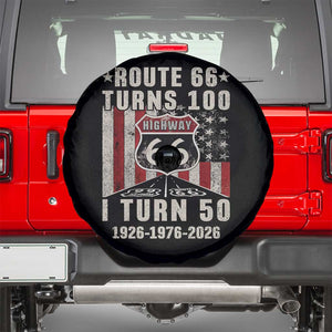 Highway 66 Turn 100 I Turn 50 Spare Tire Cover Vintage 1976 Born American Road Sign Centennial 2026 TS14 Black Print Your Wear
