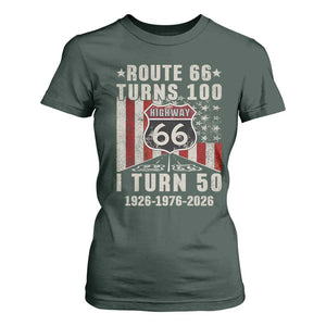 Highway 66 Turn 100 I Turn 50 T Shirt For Women Vintage 1976 Born American Road Sign Centennial 2026 TS14 Dark Forest Green Print Your Wear