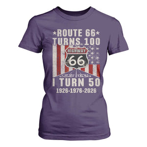 Highway 66 Turn 100 I Turn 50 T Shirt For Women Vintage 1976 Born American Road Sign Centennial 2026 TS14 Purple Print Your Wear