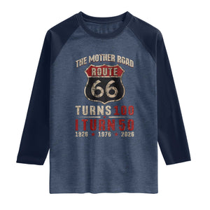 Highway 66 Turn 100 I Turn 50 Raglan Shirt Vintage 1976 Road Sign 50 Year Old Gift 2026 TS14 Heather Denim Navy Print Your Wear