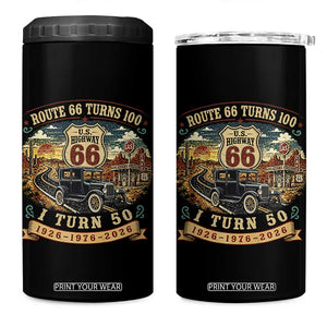 Highway 66 Turn 100 I Turn 50 4 in 1 Can Cooler Tumbler Vintage 1976 Road Sign Antique Car Lover 50 Year Old Gift TS14 One Size: 16 oz Black Print Your Wear