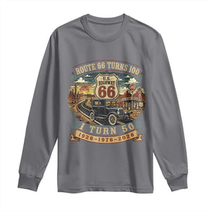 Highway 66 Turn 100 I Turn 50 Long Sleeve Shirt Vintage 1976 Road Sign Antique Car Lover 50 Year Old Gift TS14 Charcoal Print Your Wear