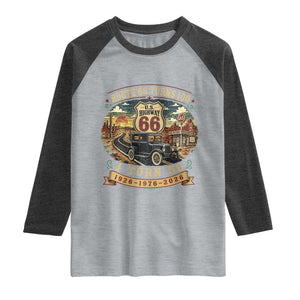 Highway 66 Turn 100 I Turn 50 Raglan Shirt Vintage 1976 Road Sign Antique Car Lover 50 Year Old Gift TS14 Heather Gray Heather Charcoal Print Your Wear