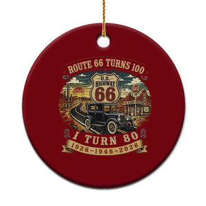 Route Highway 66 Turns 100 I Turn 80 Ceramic Ornament Vintage 1946 Road Sign Antique Car Lover 80th Birthday Gift