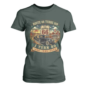 Route Highway 66 Turns 100 I Turn 80 T Shirt For Women Vintage 1946 Road Sign Antique Car Lover 80th Birthday Gift