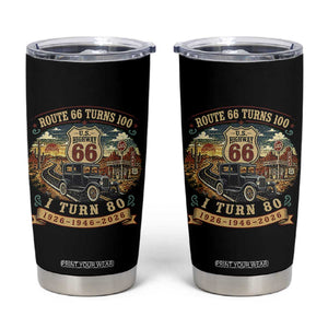 Route Highway 66 Turns 100 I Turn 80 Tumbler Cup Vintage 1946 Road Sign Antique Car Lover 80th Birthday Gift