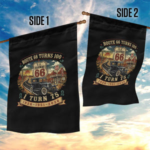 Route Highway 66 Turns 100 I Turn 75 Garden Flag Vintage 1951 Road Sign Antique Car Lover 75th Birthday Gift