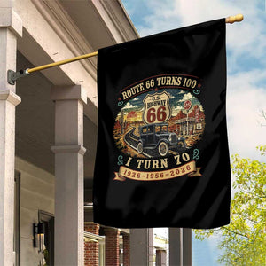 Route Highway 66 Turns 100 I Turn 70 Garden Flag Vintage 1956 Road Sign Antique Car Lover 70th Birthday Gift