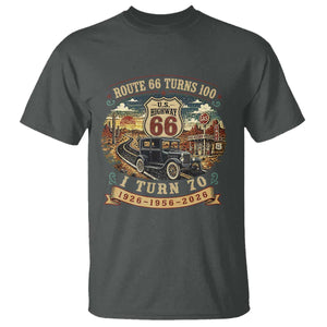 Route Highway 66 Turns 100 I Turn 70 T Shirt Vintage 1956 Road Sign Antique Car Lover 70th Birthday Gift
