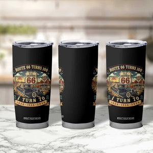 Route Highway 66 Turns 100 I Turn 70 Tumbler Cup Vintage 1956 Road Sign Antique Car Lover 70th Birthday Gift