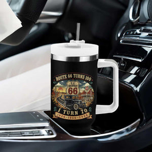 Route Highway 66 Turns 100 I Turn 70 Tumbler With Handle Vintage 1956 Road Sign Antique Car Lover 70th Birthday Gift