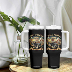 Route Highway 66 Turns 100 I Turn 70 Tumbler With Handle Vintage 1956 Road Sign Antique Car Lover 70th Birthday Gift