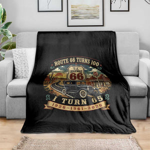 Route Highway 66 Turns 100 I Turn 65 Throw Blanket Vintage 1961 Road Sign Antique Car Lover 65th Birthday Gift