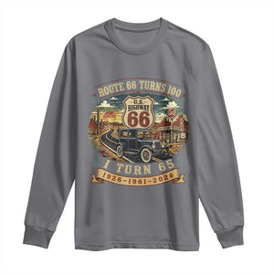Route Highway 66 Turns 100 I Turn 65 Long Sleeve Shirt Vintage 1961 Road Sign Antique Car Lover 65th Birthday Gift