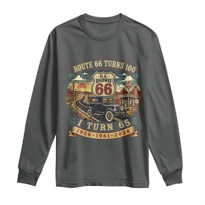 Route Highway 66 Turns 100 I Turn 65 Long Sleeve Shirt Vintage 1961 Road Sign Antique Car Lover 65th Birthday Gift