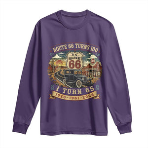 Route Highway 66 Turns 100 I Turn 65 Long Sleeve Shirt Vintage 1961 Road Sign Antique Car Lover 65th Birthday Gift