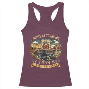 Route Highway 66 Turns 100 I Turn 65 Racerback Tank Top Vintage 1961 Road Sign Antique Car Lover 65th Birthday Gift