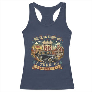 Route Highway 66 Turns 100 I Turn 65 Racerback Tank Top Vintage 1961 Road Sign Antique Car Lover 65th Birthday Gift
