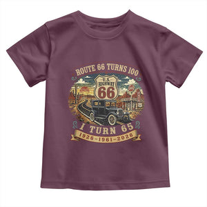 Route Highway 66 Turns 100 I Turn 65 Toddler T Shirt Vintage 1961 Road Sign Antique Car Lover 65th Birthday Gift
