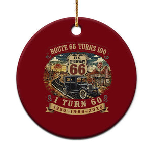 Route Highway 66 Turns 100 I Turn 60 Ceramic Ornament Vintage 1966 Road Sign Antique Car Lover 60th Birthday Gift