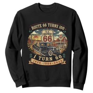 Route Highway 66 Turns 100 I Turn 60 Sweatshirt Vintage 1966 Road Sign Antique Car Lover 60th Birthday Gift