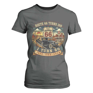 Route Highway 66 Turns 100 I Turn 60 T Shirt For Women Vintage 1966 Road Sign Antique Car Lover 60th Birthday Gift