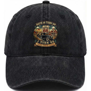Route Highway 66 Turns 100 I Turn 60 Washed Cotton Baseball Cap Vintage 1966 Road Sign Antique Car Lover 60th Birthday Gift