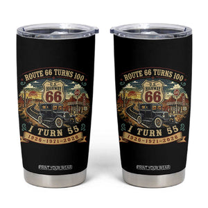 Route Highway 66 Turns 100 I Turn 55 Tumbler Cup Vintage 1971 Road Sign Antique Car Lover 55th Birthday Gift