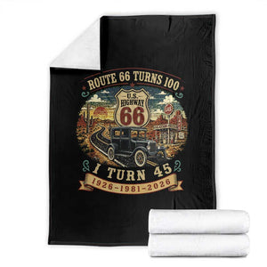 Route Highway 66 Turns 100 I Turn 45 Throw Blanket Vintage 1981 Road Sign Antique Car Lover 45th Birthday Gift