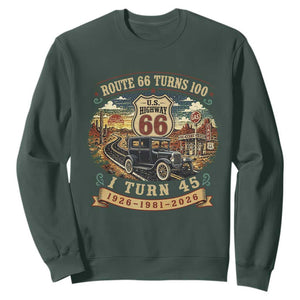 Route Highway 66 Turns 100 I Turn 45 Sweatshirt Vintage 1981 Road Sign Antique Car Lover 45th Birthday Gift
