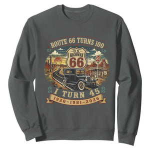 Route Highway 66 Turns 100 I Turn 45 Sweatshirt Vintage 1981 Road Sign Antique Car Lover 45th Birthday Gift