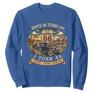 Route Highway 66 Turns 100 I Turn 45 Sweatshirt Vintage 1981 Road Sign Antique Car Lover 45th Birthday Gift