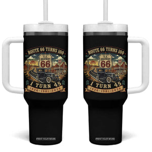 Route Highway 66 Turns 100 I Turn 45 Tumbler With Handle Vintage 1981 Road Sign Antique Car Lover 45th Birthday Gift