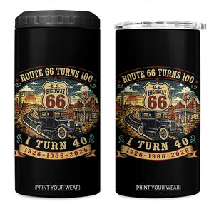 Route Highway 66 Turns 100 I Turn 40 4 in 1 Can Cooler Tumbler Vintage 1986 Road Sign Antique Car Lover 40th Birthday Gift
